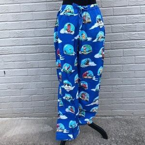 Nick & Nora Snow Globe Travel Motif Blue Cotton Drawstring Pajamas Size S